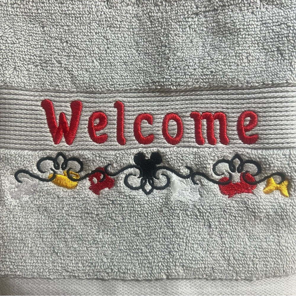 Gray Welcome Embroidered Bath Towel